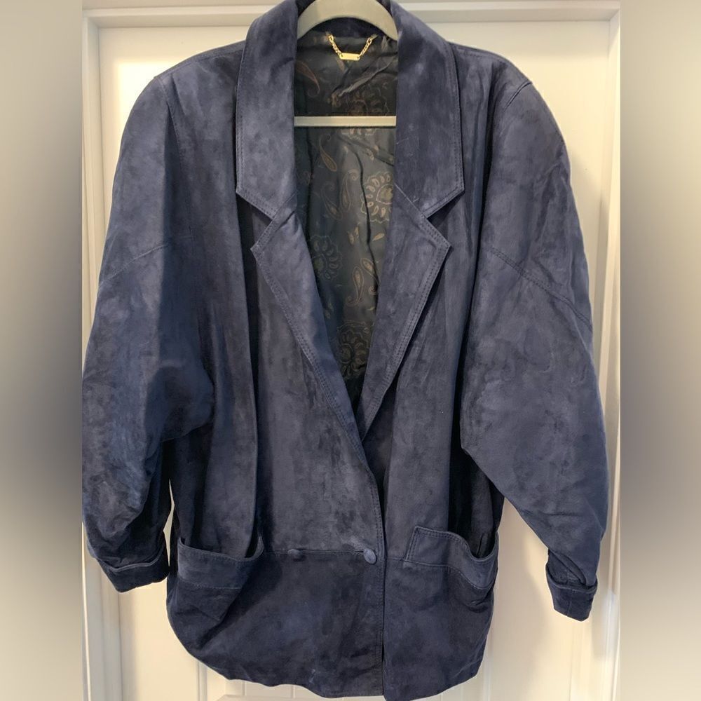 Linea Pelle Vintage Italian Suede Jacket Size IT 46 (XL in US) Blue